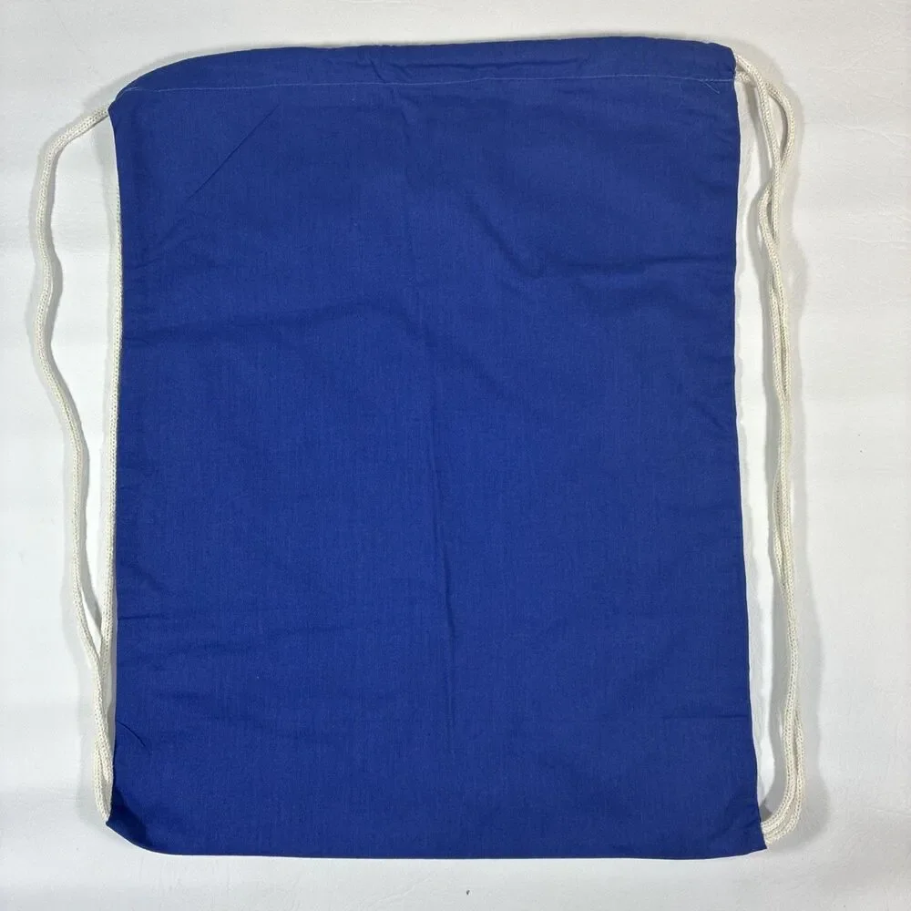 Blue Cotton Drawstring Backpack Cinch Sack Bag Cream Cord Q-Tees Casual Gym Bag